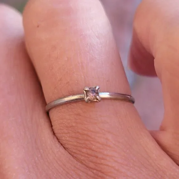 Dainty minimalist smoky topaz stamped STER silver ring - Picture 13 of 15